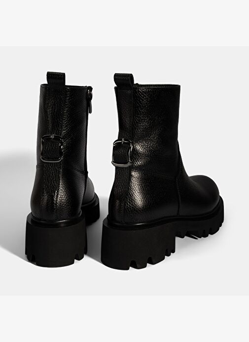 Kadın Siyah Kalın Tabanlı Deri Bot - Görsel 9