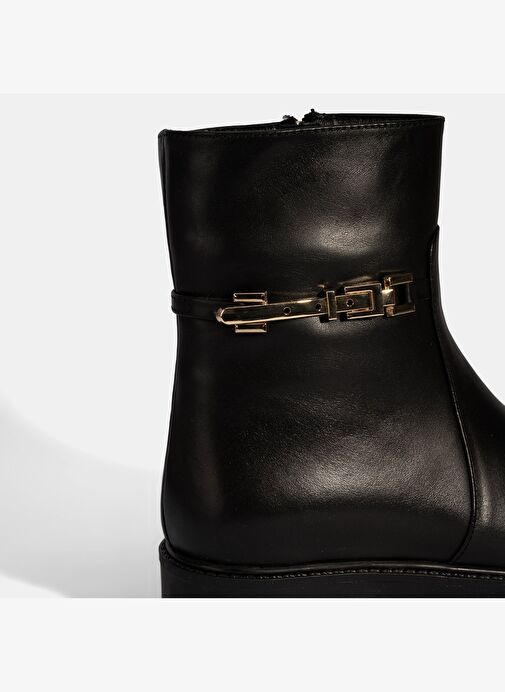 Kadın Siyah Metal Aksesuarlı Deri Bot - Görsel 7