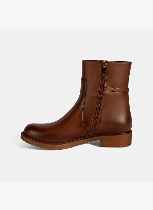 Kadın Taba Metal Aksesuarlı Deri Bot - Görsel 4