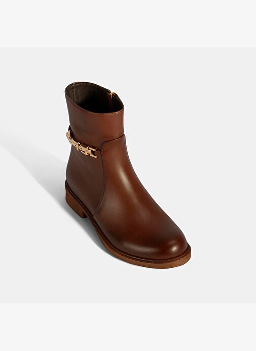 Kadın Taba Metal Aksesuarlı Deri Bot - Görsel 6