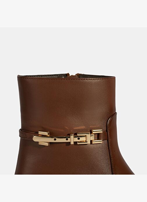 Kadın Taba Metal Aksesuarlı Deri Bot - Görsel 7