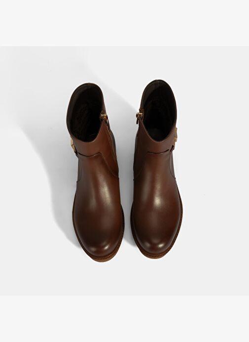 Kadın Taba Metal Aksesuarlı Deri Bot - Görsel 8