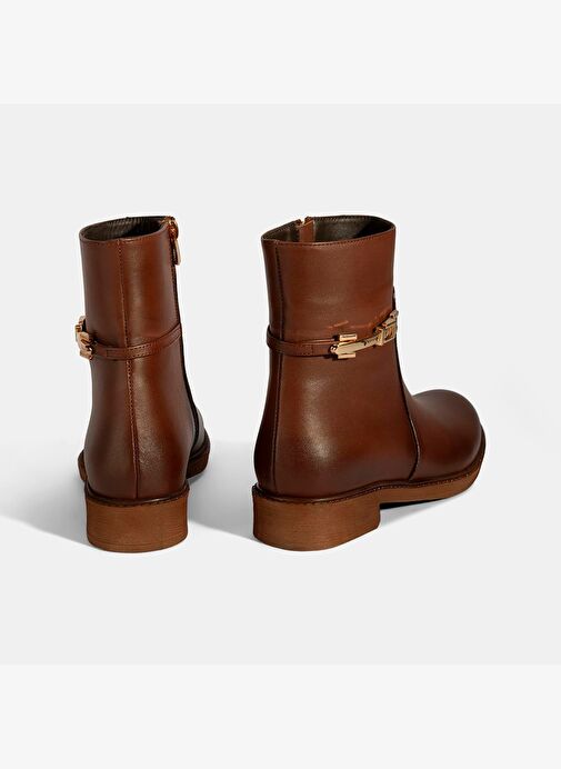 Kadın Taba Metal Aksesuarlı Deri Bot - Görsel 9