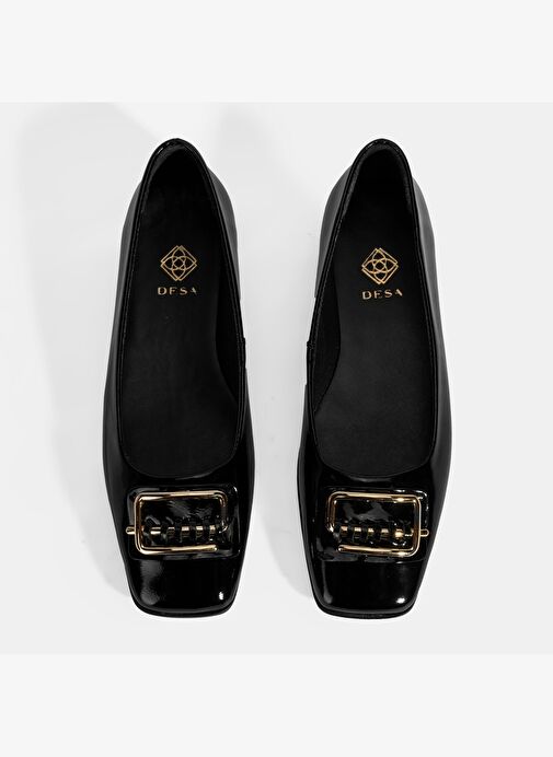 Kadın Siyah Metal Toka Aksesuarlı Rugan Babet - Görsel 8