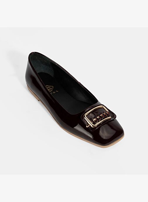 Kadın Bordo Metal Toka Aksesuarlı Rugan Babet - Görsel 6