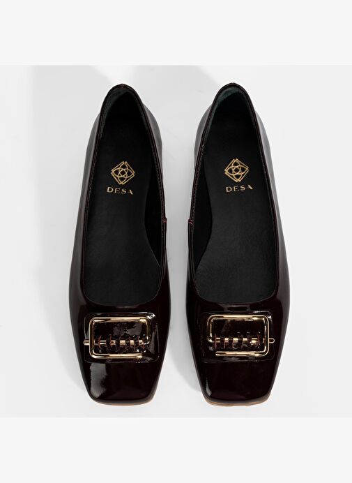 Kadın Bordo Metal Toka Aksesuarlı Rugan Babet - Görsel 8