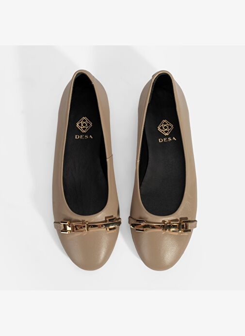 Kadın Kahve Metal Toka Aksesuarlı Deri Babet - Görsel 8