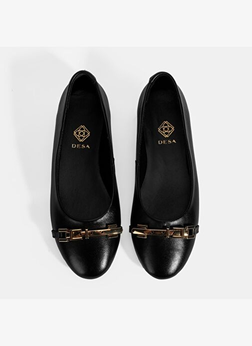 Kadın Siyah Metal Toka Aksesuarlı Deri Babet - Görsel 8