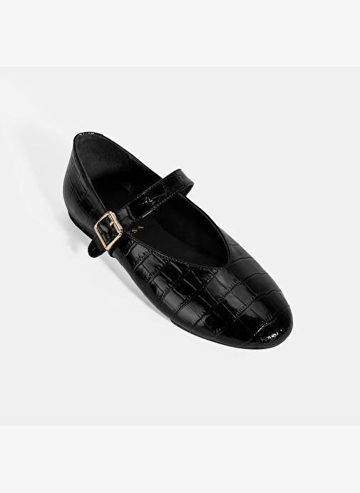 Kadın Siyah Kroko Baskılı Mary Jane Deri Babet - Görsel 6