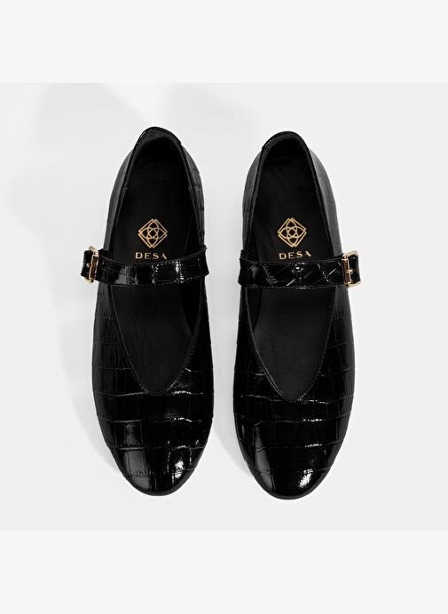 Kadın Siyah Kroko Baskılı Mary Jane Deri Babet - Görsel 8