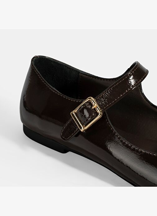 Kadın Kahve Ayarlanabilir Tokalı Deri Babet - Görsel 7