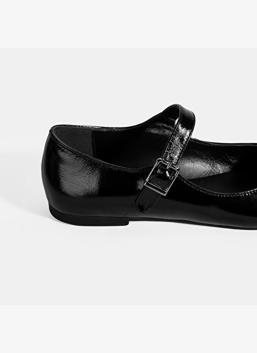 Kadın Siyah Ayarlanabilir Tokalı Deri Babet - Görsel 7