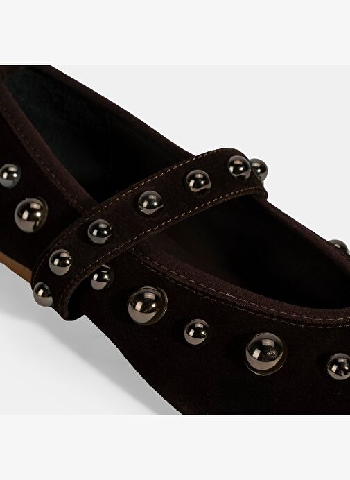 Kadın Kahve Metal Zımba Detaylı Mary Jane Babet - Görsel 7