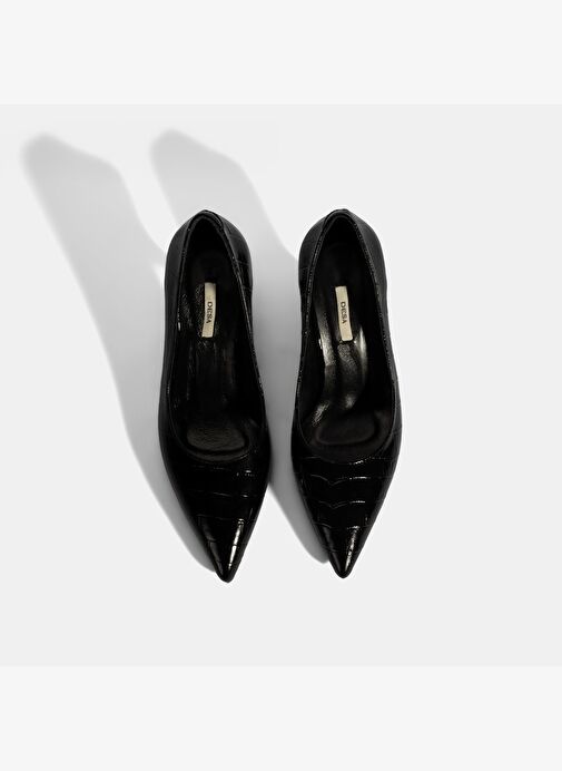 Kadın Siyah Kroko Baskılı Deri Stiletto - Görsel 7
