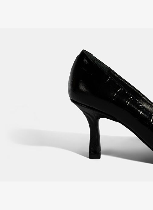 Kadın Siyah Kroko Baskılı Deri Stiletto - Görsel 9