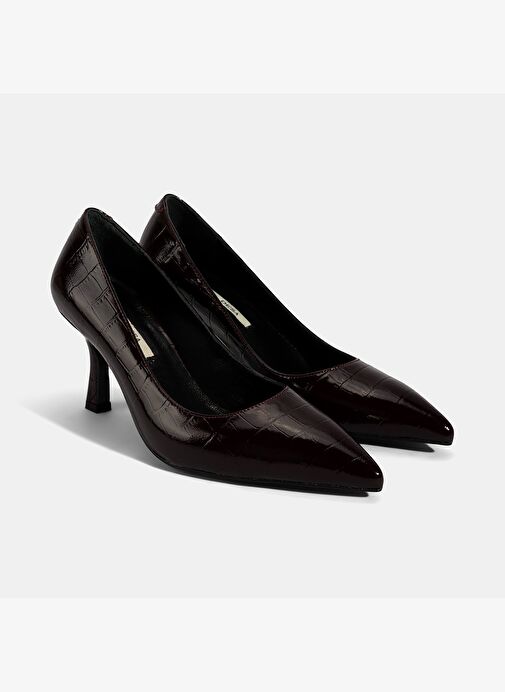 Kadın Bordo Kroko Baskılı Deri Stiletto - Görsel 2