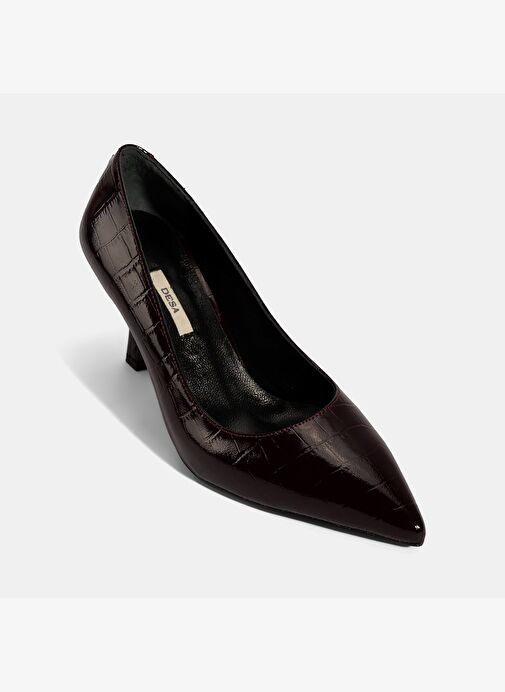 Kadın Bordo Kroko Baskılı Deri Stiletto - Görsel 6