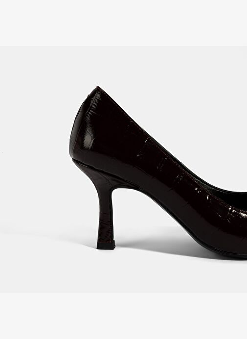 Kadın Bordo Kroko Baskılı Deri Stiletto - Görsel 7