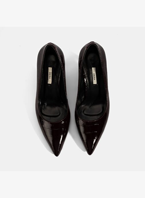 Kadın Bordo Kroko Baskılı Deri Stiletto - Görsel 8