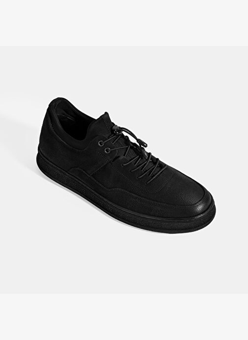 Erkek Siyah Bağcıklı Nubuk Deri Sneaker - Görsel 6