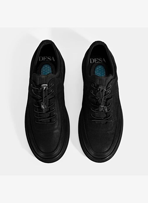 Erkek Siyah Bağcıklı Nubuk Deri Sneaker - Görsel 7