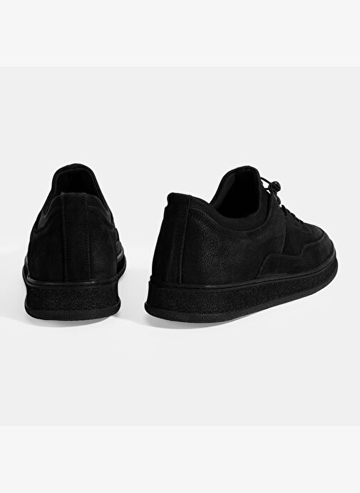Erkek Siyah Bağcıklı Nubuk Deri Sneaker - Görsel 8