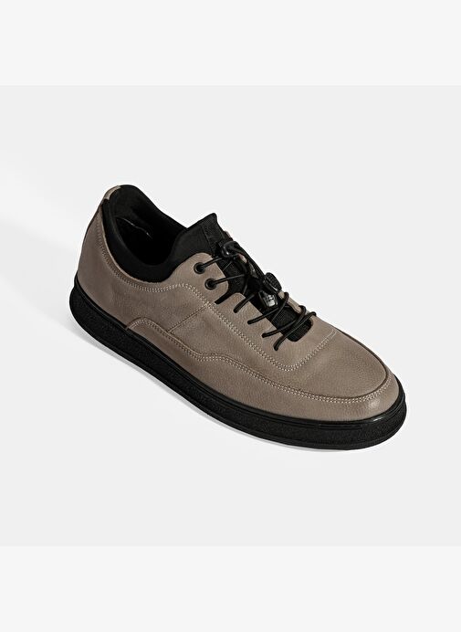 Erkek Gri Bağcıklı Nubuk Deri Sneaker - Görsel 4