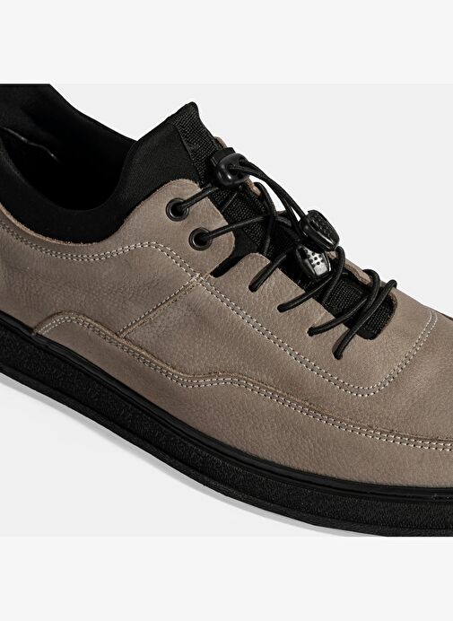 Erkek Gri Bağcıklı Nubuk Deri Sneaker - Görsel 5