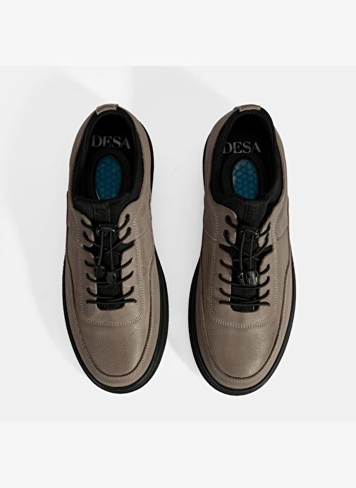 Erkek Gri Bağcıklı Nubuk Deri Sneaker - Görsel 6