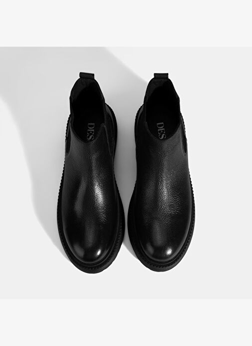 Erkek Siyah Lastik Detaylı Deri Bot - Görsel 8