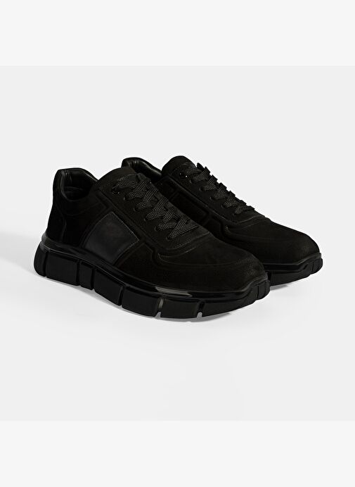 Erkek Siyah Bağcıklı Nubuk Deri Spor Ayakkabı - Görsel 2