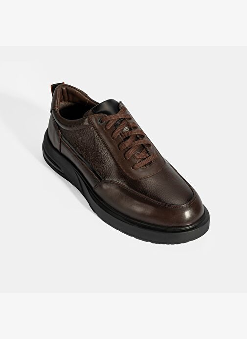 Erkek Kahve Bağcıklı Deri Sneaker - Görsel 6