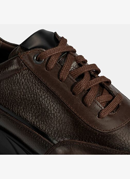 Erkek Kahve Bağcıklı Deri Sneaker - Görsel 7