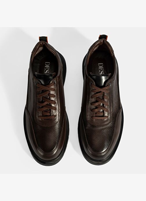 Erkek Kahve Bağcıklı Deri Sneaker - Görsel 8