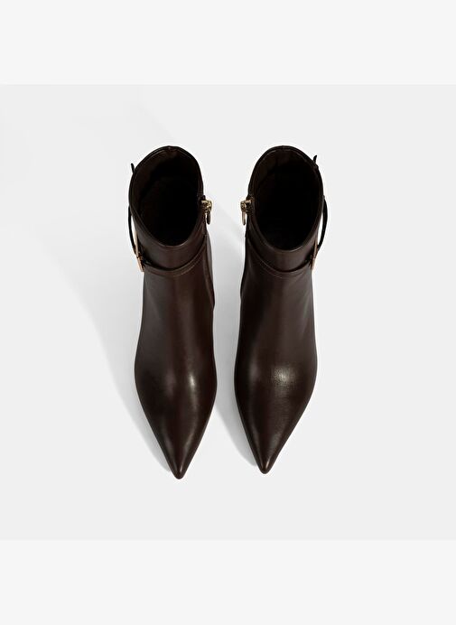 Kadın Kahve Sivri Burunlu İnce Topuklu Deri Bot - Görsel 8