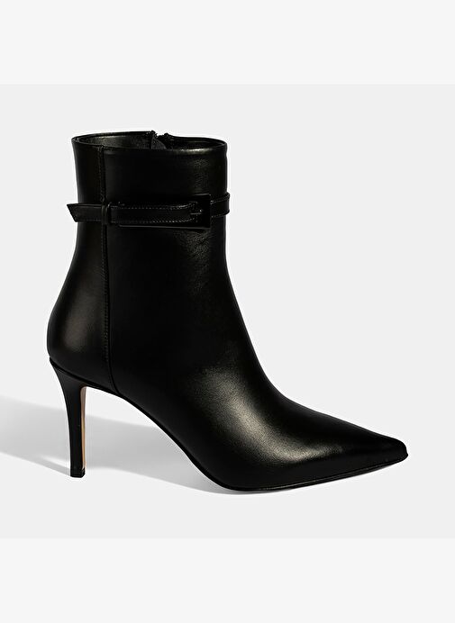 Kadın Siyah Sivri Burunlu İnce Topuklu Deri Bot - Görsel 3