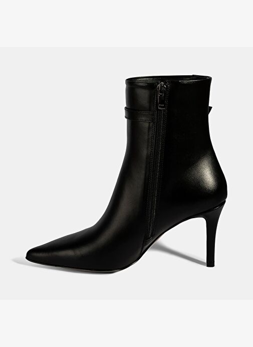 Kadın Siyah Sivri Burunlu İnce Topuklu Deri Bot - Görsel 4