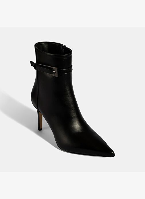 Kadın Siyah Sivri Burunlu İnce Topuklu Deri Bot - Görsel 6