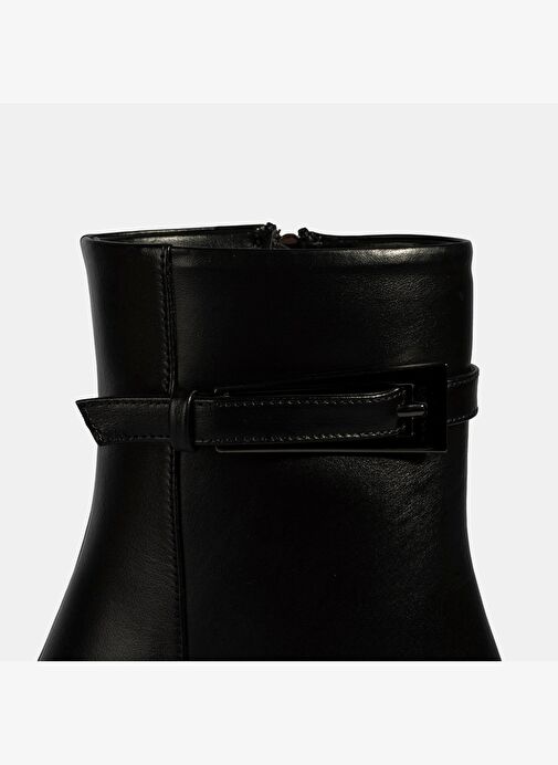 Kadın Siyah Sivri Burunlu İnce Topuklu Deri Bot - Görsel 7
