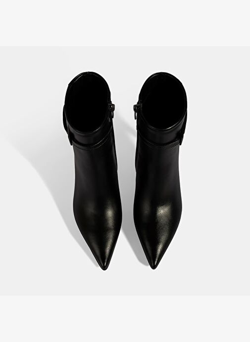 Kadın Siyah Sivri Burunlu İnce Topuklu Deri Bot - Görsel 8