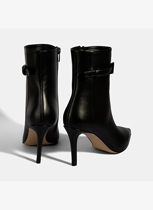 Kadın Siyah Sivri Burunlu İnce Topuklu Deri Bot - Görsel 9