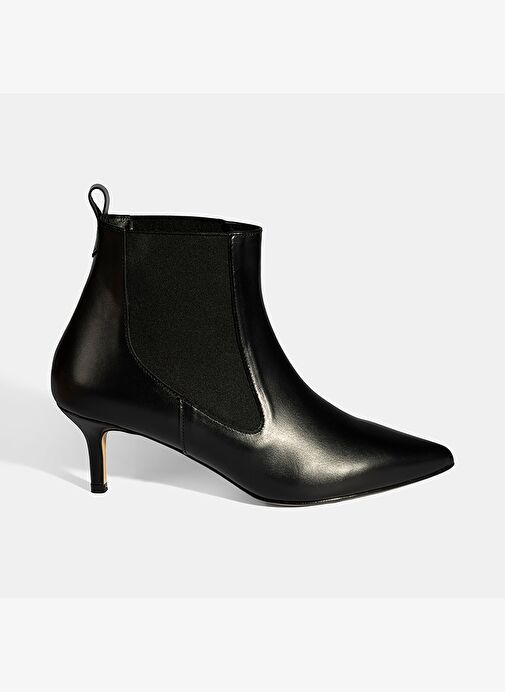 Kadın Siyah Lastikli Sivri Burunlu İnce Topuklu Deri Bot - Görsel 3