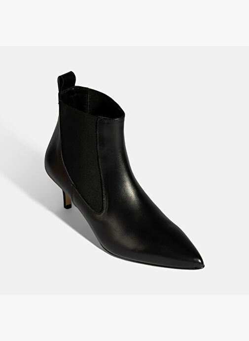 Kadın Siyah Lastikli Sivri Burunlu İnce Topuklu Deri Bot - Görsel 6
