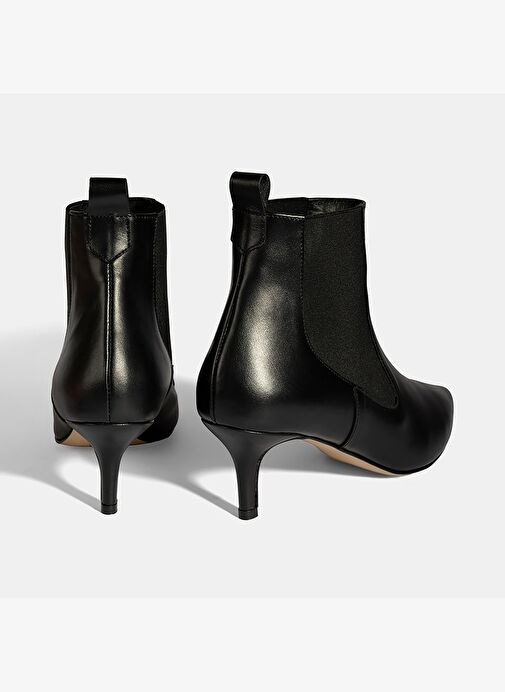 Kadın Siyah Lastikli Sivri Burunlu İnce Topuklu Deri Bot - Görsel 9