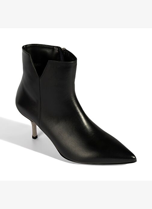 Kadın Siyah İnce Topuklu Sivri Burunlu Deri Bot - Görsel 7