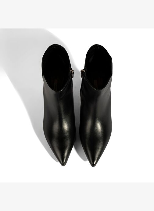 Kadın Siyah İnce Topuklu Sivri Burunlu Deri Bot - Görsel 9