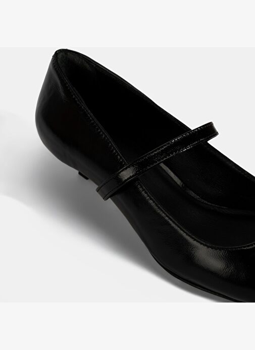 Kadın Siyah İnce Kısa Topuklu Deri Ayakkabı - Görsel 7