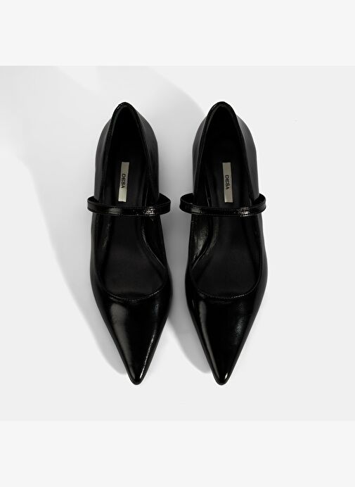 Kadın Siyah İnce Kısa Topuklu Deri Ayakkabı - Görsel 8