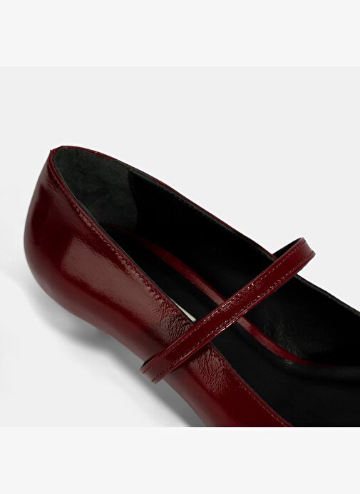 Kadın Bordo İnce Kısa Topuklu Deri Ayakkabı - Görsel 7