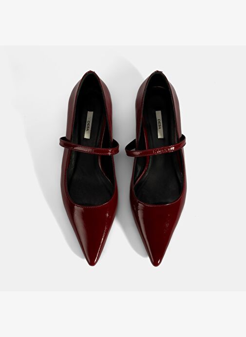 Kadın Bordo İnce Kısa Topuklu Deri Ayakkabı - Görsel 8